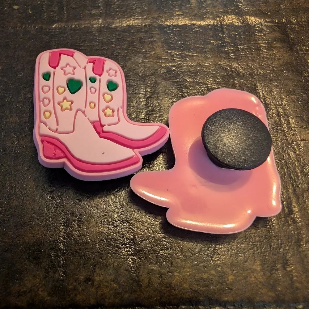 🎀 $5  Crocs Charms Pink and White Kids Cowboy Boot Accessories